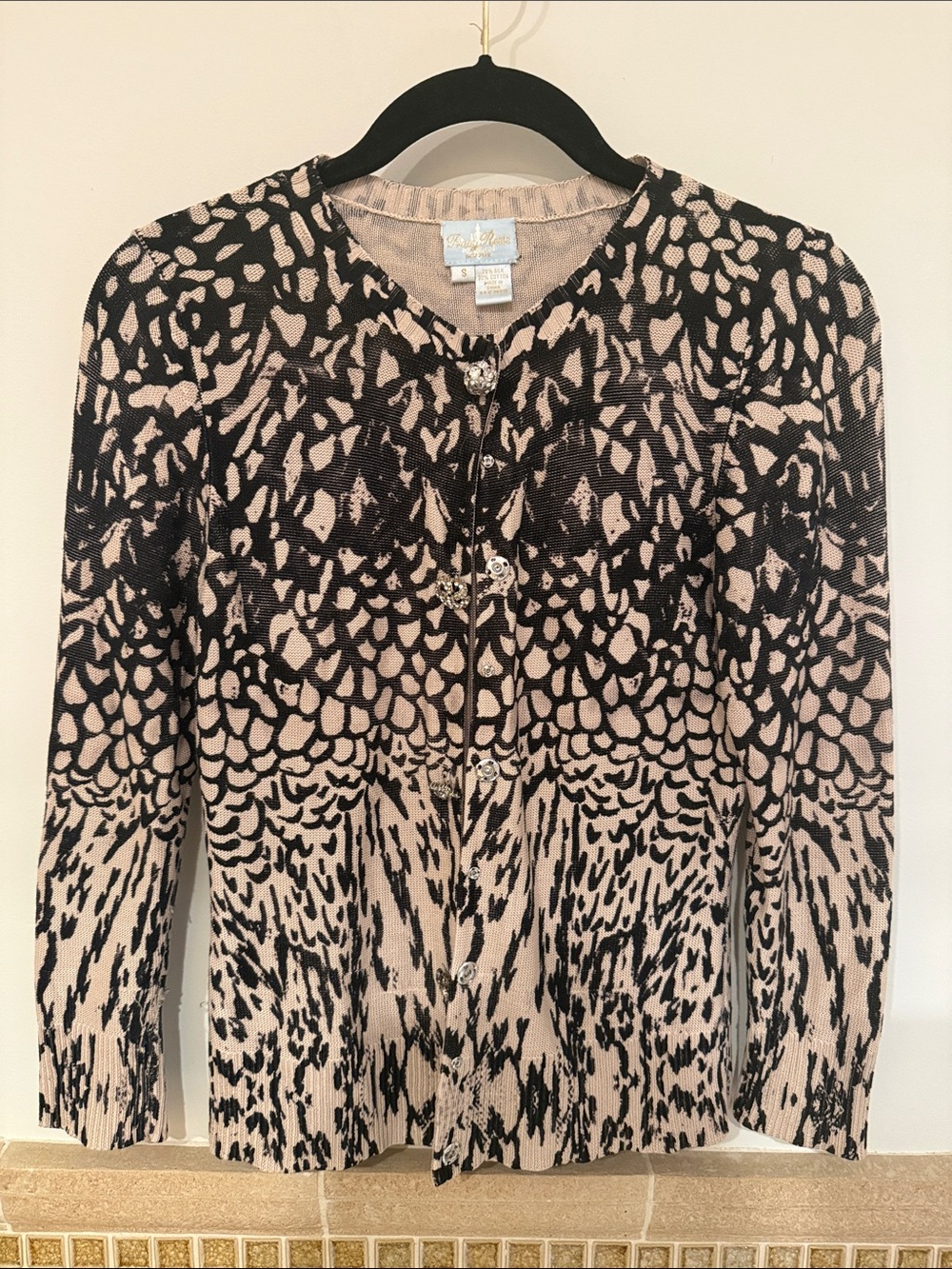 Tracy Reese Beige and Black Animal-Print Knit Cardigan